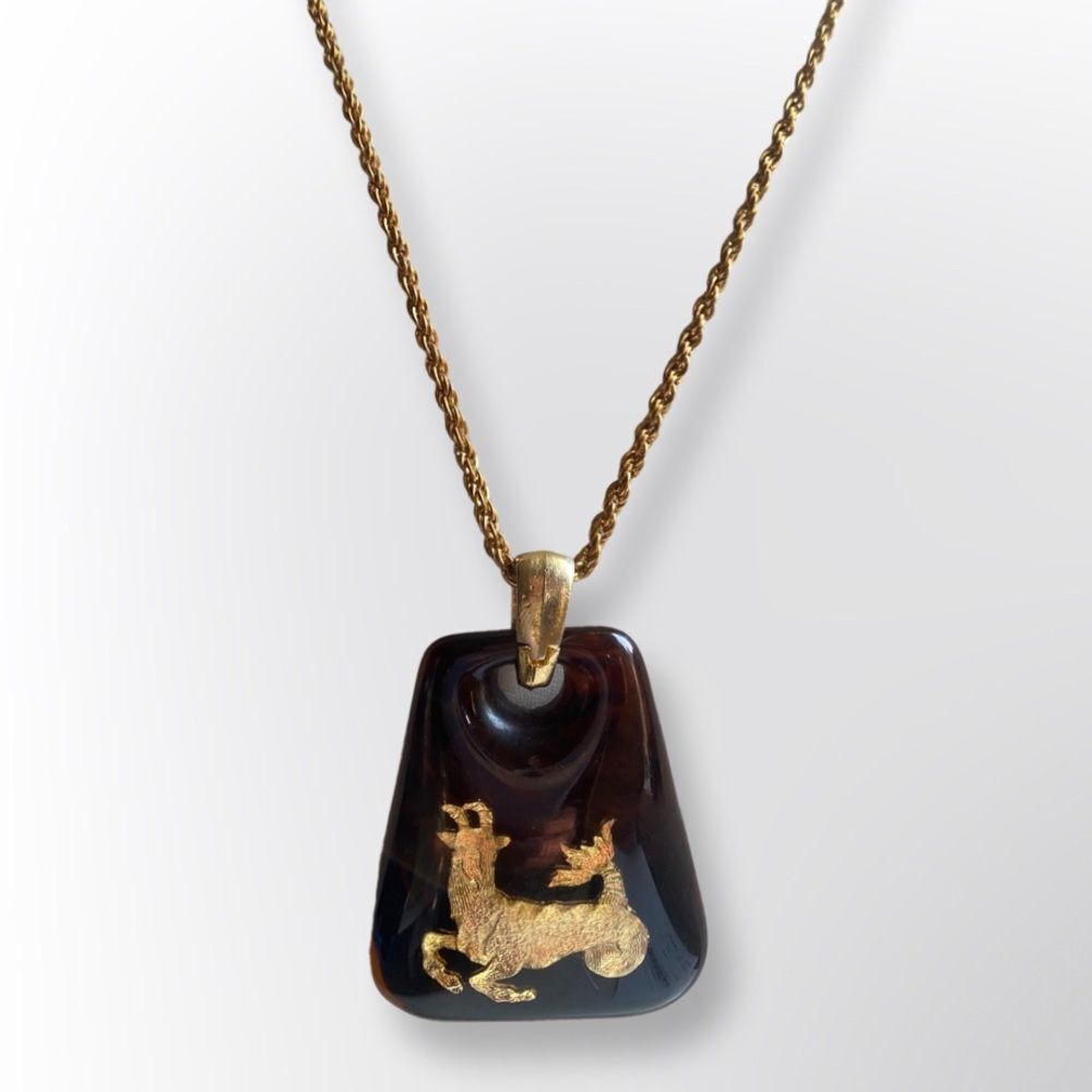 HELENA RUBINSTEIN Capricorn “The Goat” Lucite Zodiac Necklace